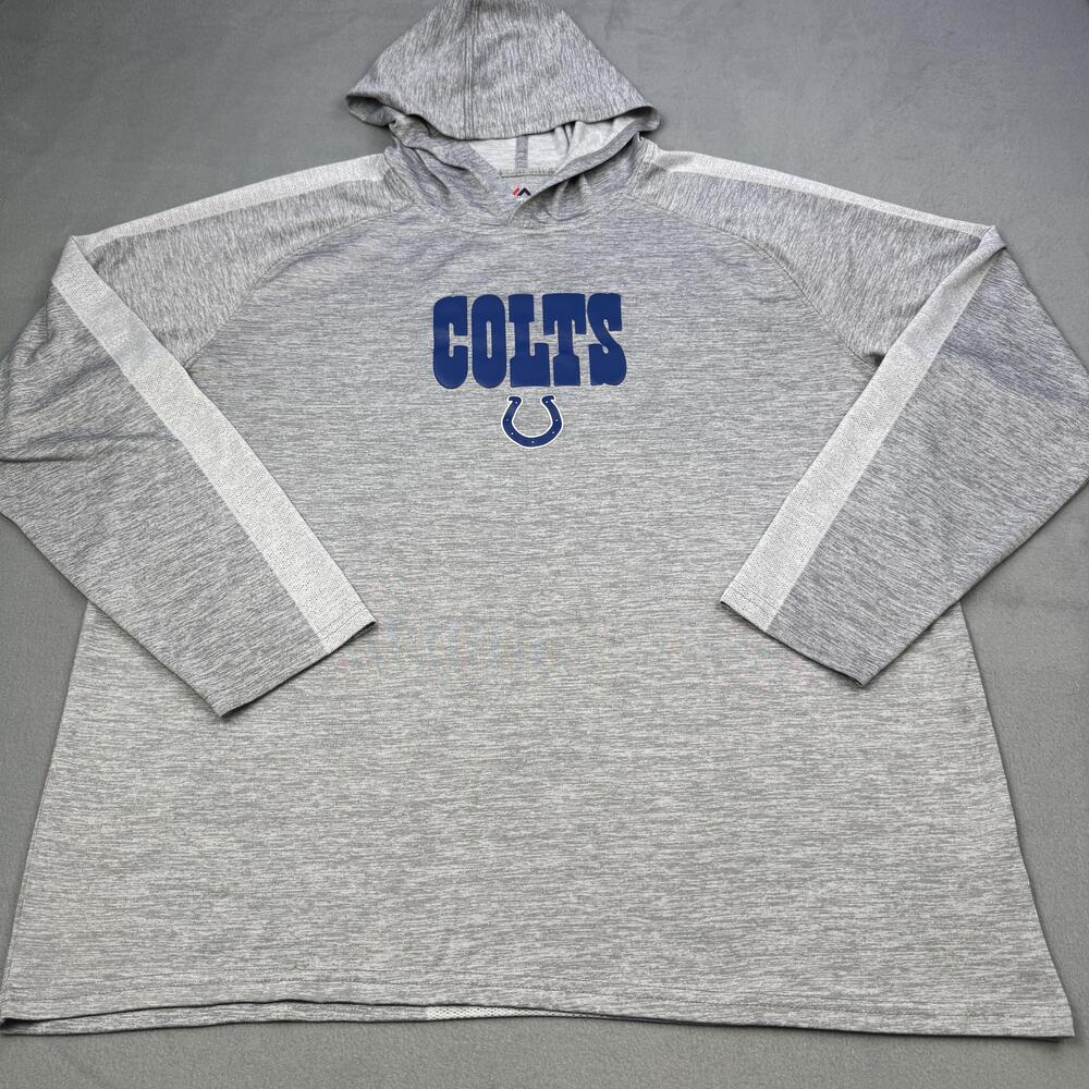 Indianapolis Colts Shirt Mens 2XL Gray NFL Football Majestic Hooded Long Sleeve